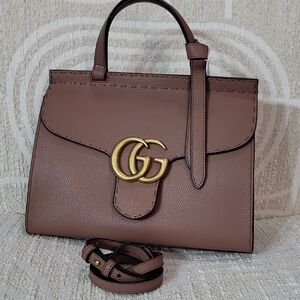 Gucci Mermont GG Leather  Handbag with Gold Accents